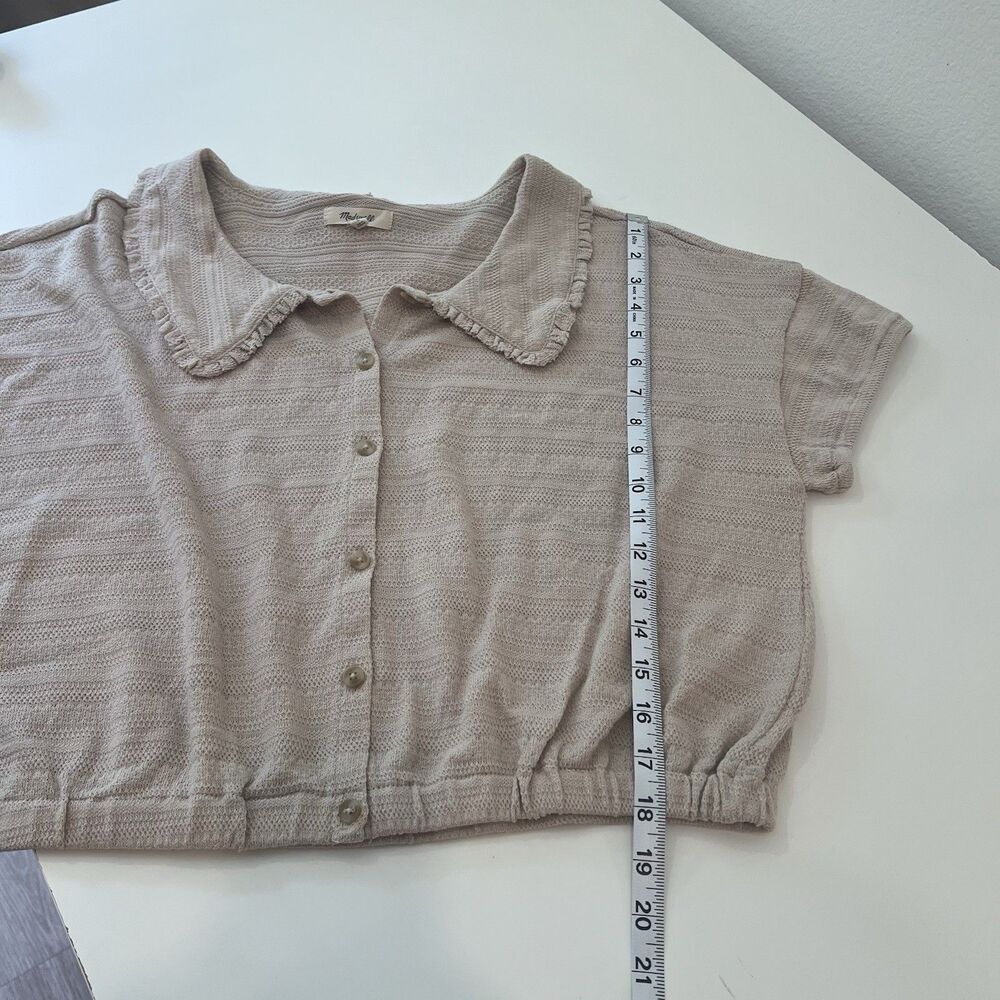 Madewell Ruffle-Collared Crop Tan Top Large Cottagecore Preppy Casual Prairie - Picture 8 of 9